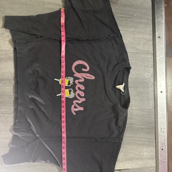 Fantastic Fawn Women’s CHEERS Champagne Sequin Sweatshirt Oversized M Pullover - Picture 4 of 5